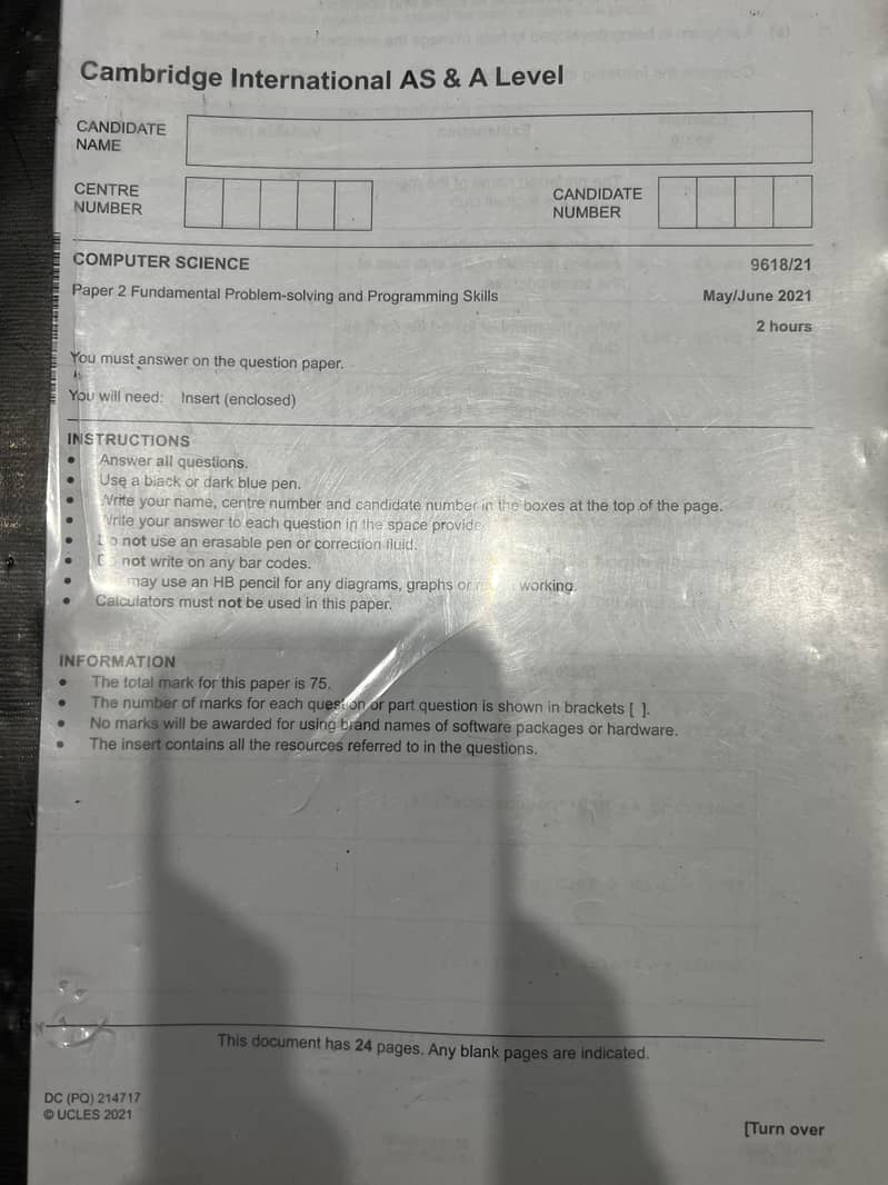 A Level CS unsolved past papers 0