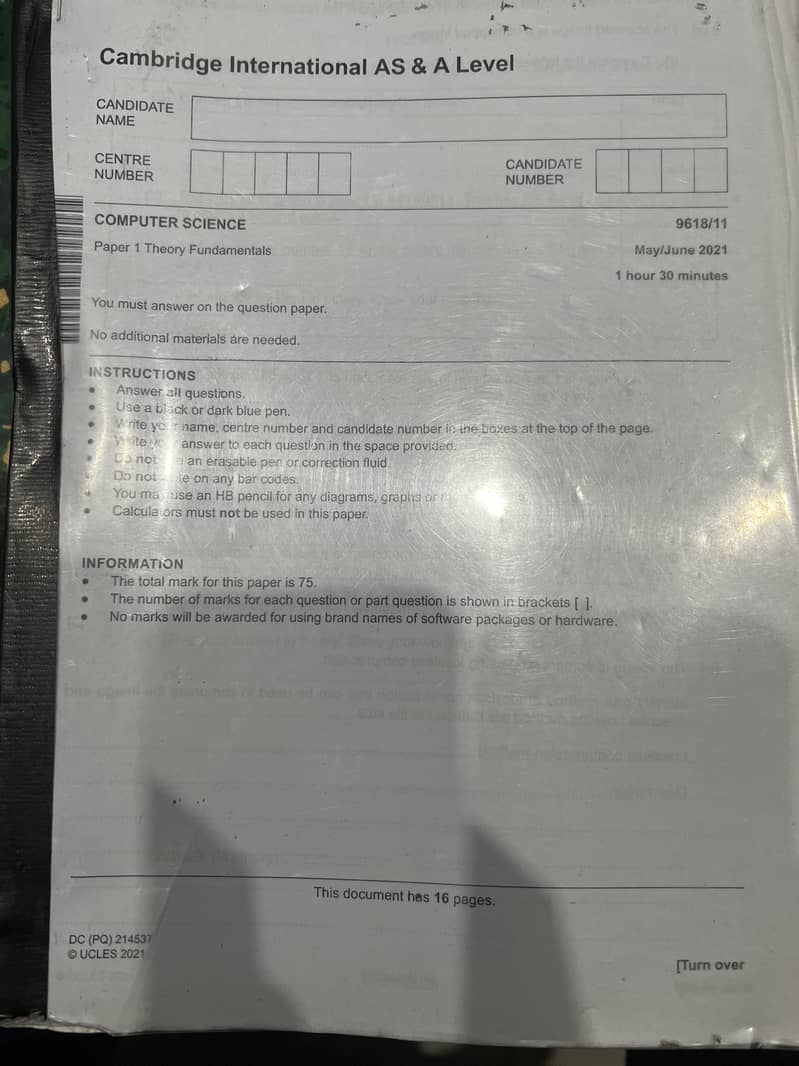 A Level CS unsolved past papers 1