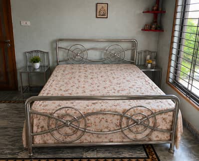 Premium Stainless Steel Bed Set & 2 Side Tables Contact on 03207110880