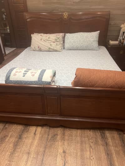 Teak wood bed and side tables