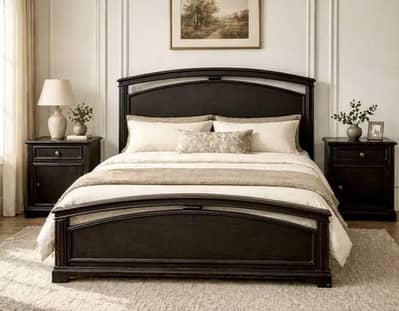 SOLID WOOD KING BED WITH SIDE TABLES