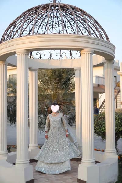 Luxury Silver Bridal Maxi Lehenga, Heavy Embellished, Wedding Dress