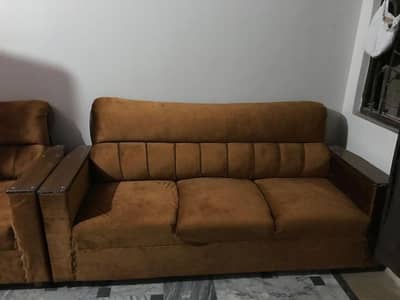 5 Seater Sofa Set_ Mustard Brown Velvet