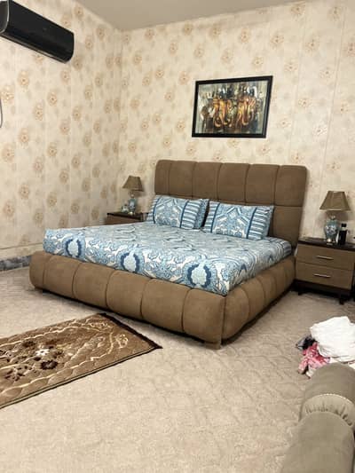Bed with 2 side tables and 2 huge sofas
