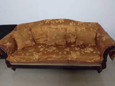 Sofa Set 5 Seater Full Set Comfortable Foam Sofa with Cushions Orange