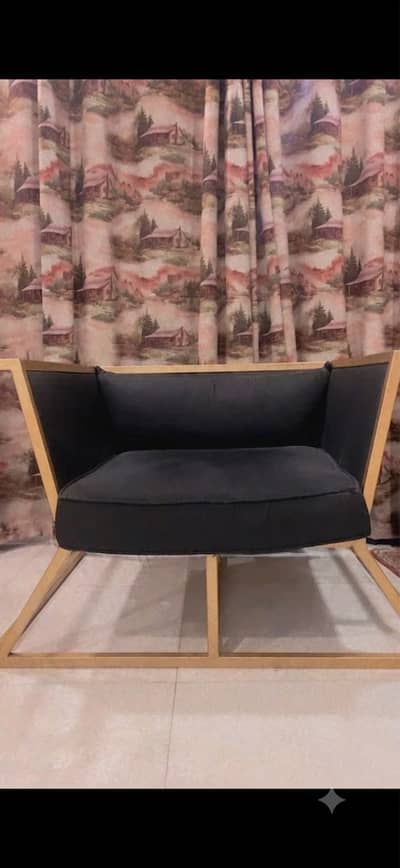 For Sale: Modern Gold-Framed Armchair with black Cushions