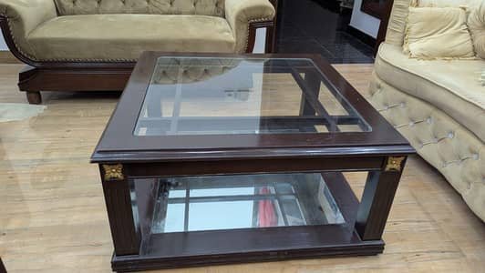 Wooden Center Table with Glass – 9/10 Condition