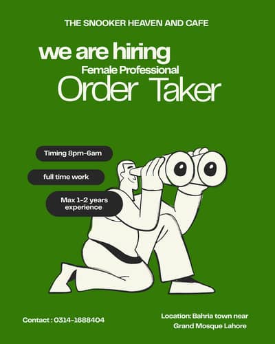 We are hiring professional female order taker