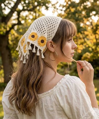 Handmade Crochet Hair Accessories Bandana Flower Hair Clips  Hair tite
