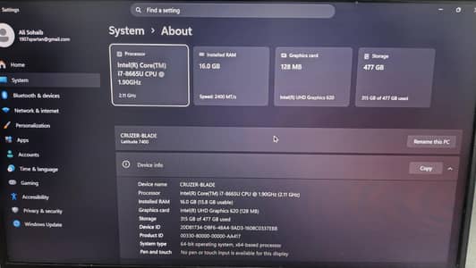 Core I7 8th Gen 16 gig ram 512 NVMe SSD