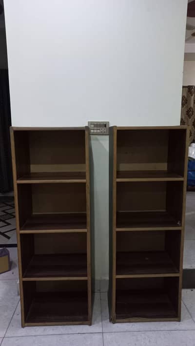 2 wooden shelves racks