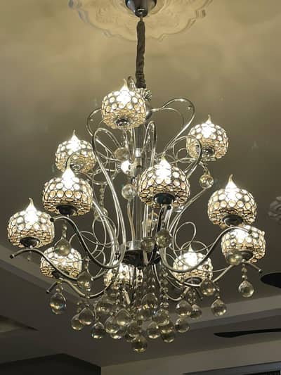 Silver Glass Chandelier 12 Lights Urgent Sale Lahore