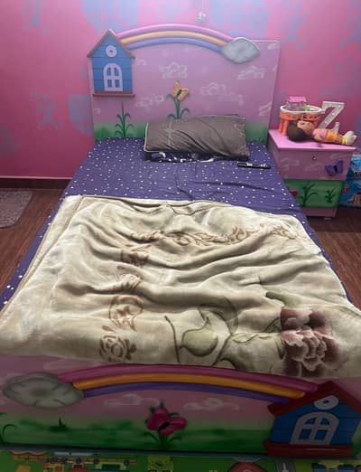 Kids Bed with side table, Dressing Table and Cupboard