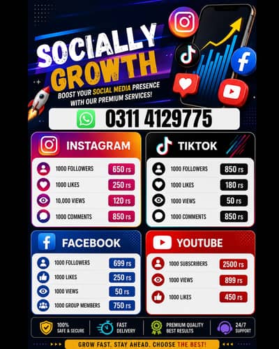 All Social Media Followers,Subscribers,Likes  whatsapp 03114129775