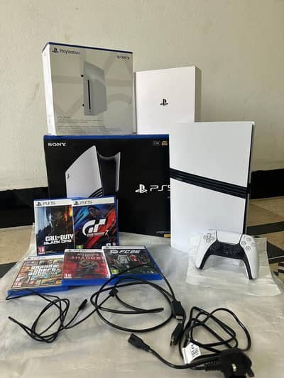 PS5 pro 2 controllers disc drive with box 5gm  My Whatsapp 03021585941