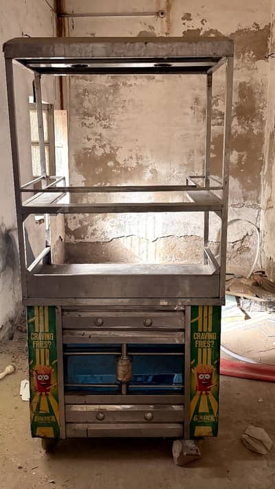 Premium Stainless Steel French Fries Counter with Fryer & Potato Cutt