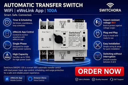 WiFi Ewelink App, 100A, 230V, Automatic Transfer Switch, ATS,