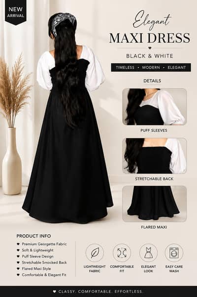 Korean white and black maxi