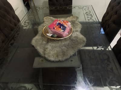 6-Seater Glass Dining Table with 6 Cushioned Chairs | Good Condition