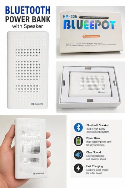 BLUEEPOT HM-225 Bluetooth Power Bank Speaker 10000mAh – New