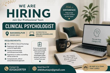 female psychologist required in Bahawalpur