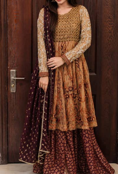 Net Frock with Heavy Stone Work & Jamawar Bottom – Party Wear Dress
