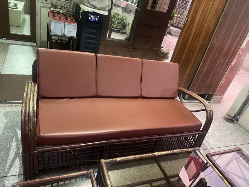 Cane sofas (3) + table (3) set 3
