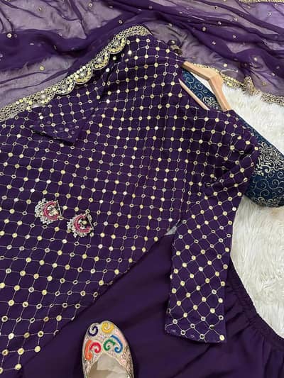 Purple 3 piece Embroidered Sult for women with free delivery