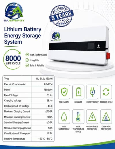 EA ENERGY 51.2V 150AH LiFePO4 Lithium Battery | 7680Wh