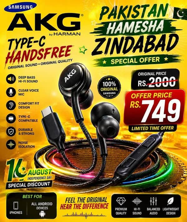 Original Samsung AKG Type-C Handsfree Premium Deep Bass Wired Earphones Noise Isolating Gaming Headphones With Mic For All Android Devices, Type-C iPhones & iPad