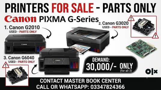 Canon PIXMA Printer Lot for Parts Only (G2010 / G3020 / G6040) 3 Units