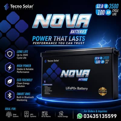 NOVA 12.8V 100Ah LiFePO4 Lithium Battery | 3500 Cycles