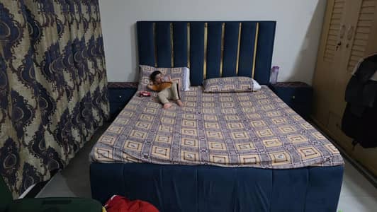 Double bed with Side tables and Sethi for Sale (without Mattress)