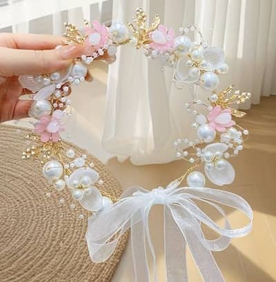 Elegant Girls Pearl Flower Vine Headband Bridal Wedding Hair Garland A