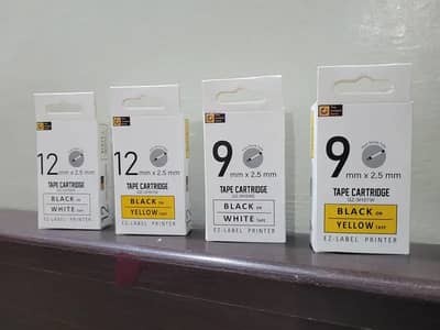 12mm Heat Shrink Tube Label Tape Cartridge | Black on White & Yellow
