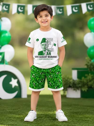 14 august boys printed shirt and shorts set
