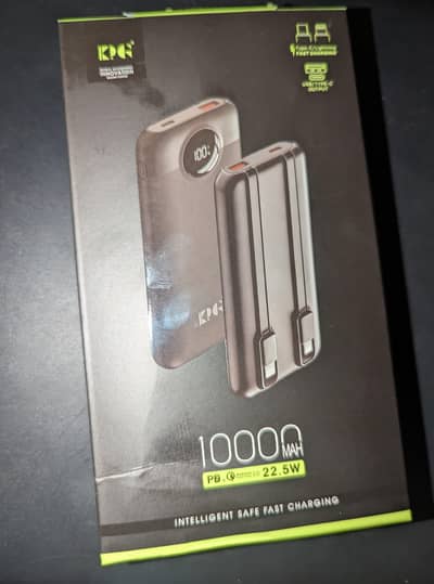 KPG 10000mAh Fast Charging Power Bank Built-in Cables &Digital Display