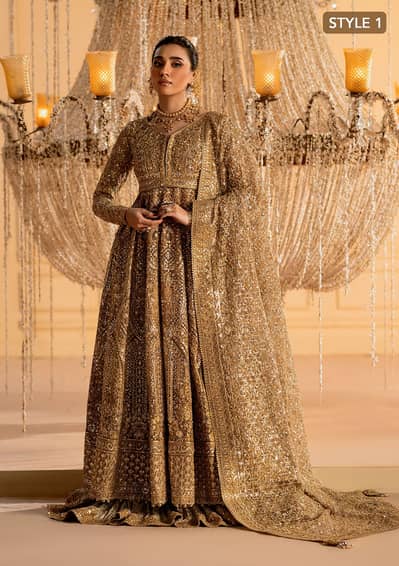 Luxury Bridal Maxi Dress with Heavy Embroidery – Golden Wedding Wear