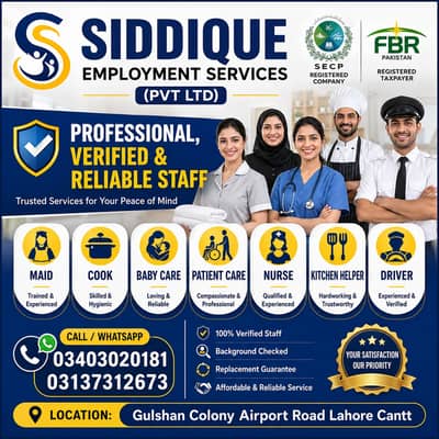 House maids , Couple, Baby Sitter , Chef , Cook , Patient Care ,Nurse