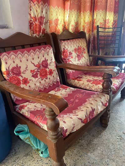 2 Solid Sheesham Wood Sofa Chairs with Cushions for Sale