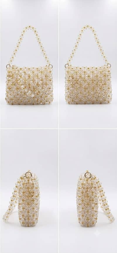 Handmade White & Gold Crystal Beaded imported handbag with matching
