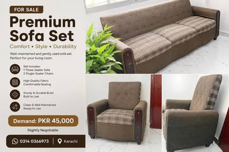 Used Brown Fabric Sofa Set – Well Maintained | Comfortable & Sturdy