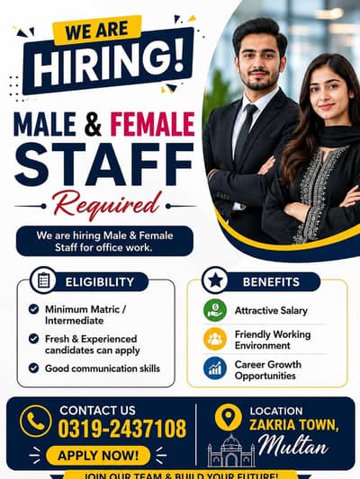  Urgent Hiring – Male & Female Office Staff Required