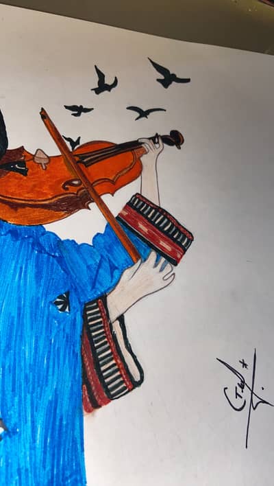  Girl with Violin – Handmade Painting