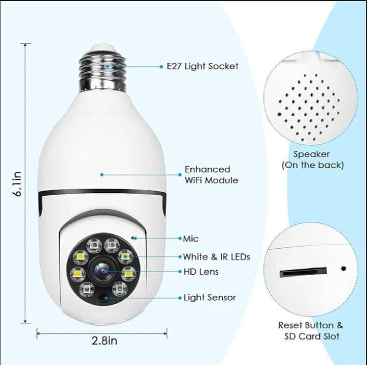 360 View Security Camera White ABS Plastic 6