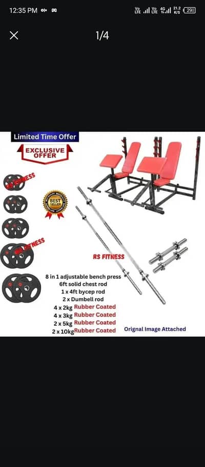 Weight plates| Bench press| Home gym pkg