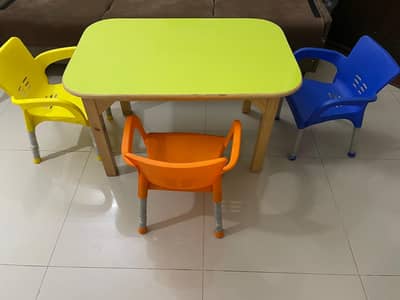 Kids Wooden Table & Plastic Chairs for Sale | Good Condition