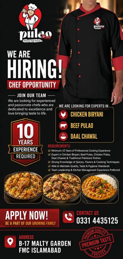 WE ARE HIRING ! CHEF OPPORTUNITY   CHEF OPPORTUNITY