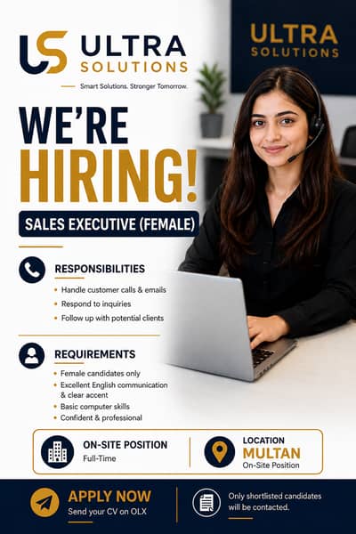 Female Sales Executive (On-Site) – Ultra Solutions | Multan