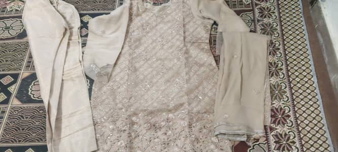 Elegant Skin / Beige 3-Piece Formal Suit with Sequin Work (Like New)